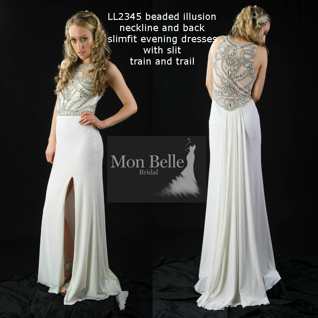 Illusion beaded bodice slimfit ball gown Mon Belle Bridal