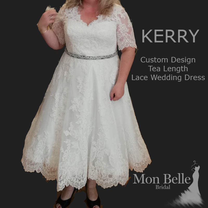 KERRY tea length wedding dress with sleeves Mon Belle Bridal